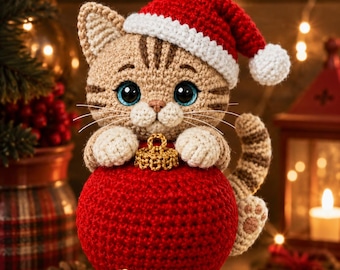 Crochet Tabby Cat Bauble Pattern, Amigurumi Cat Ornament (PDF Download)