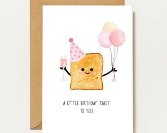 Funny Birthday Card Toast | Cute Happy Birthday Card with Party Toast, Balloons, and Champagne - Funny Card for Friends, Family & Friends