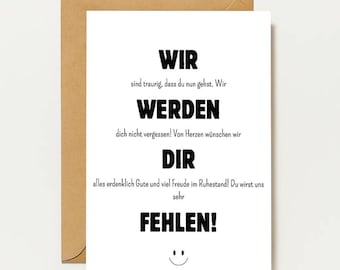 Retirement Farewell Card | We Will Miss You | Loving Card from Colleagues on Retirement | Farewell from Work