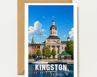Kingston Canada Greeting Card | Vintage Canada Map | Travel-Themed Watercolor Map | Landscape Map for Vacation & Gift