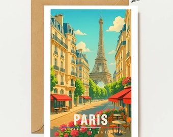 Paris Eiffel Tower Illustration Aesthetic Travel Postcard France Gift | Funny Greeting Card Gift Idea | A6 Postcard