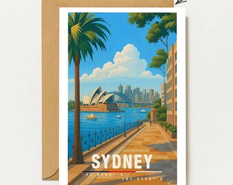 Sydney Greeting Card A6 | Australia Map Opera House | Sydney Harbour Illustration | Travel Greeting Card City Motif | Australia Travel Map