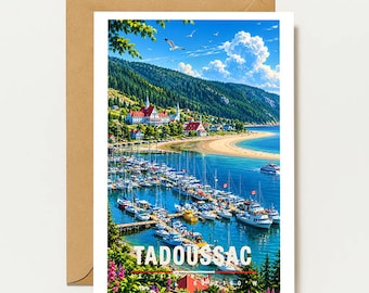 Tadoussac Canada Greeting Card | Quebec Vintage Card | Travel-Themed Watercolor Card | Landscape Map for Vacation & Gift