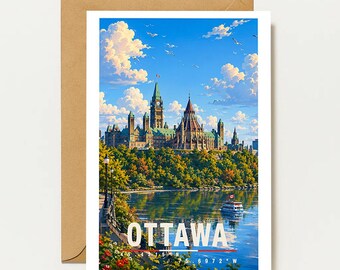 Ottawa Greeting Card | Canada Vintage Map | Ottawa Travel Map | Canada Landscape Map | Vacation & Gift