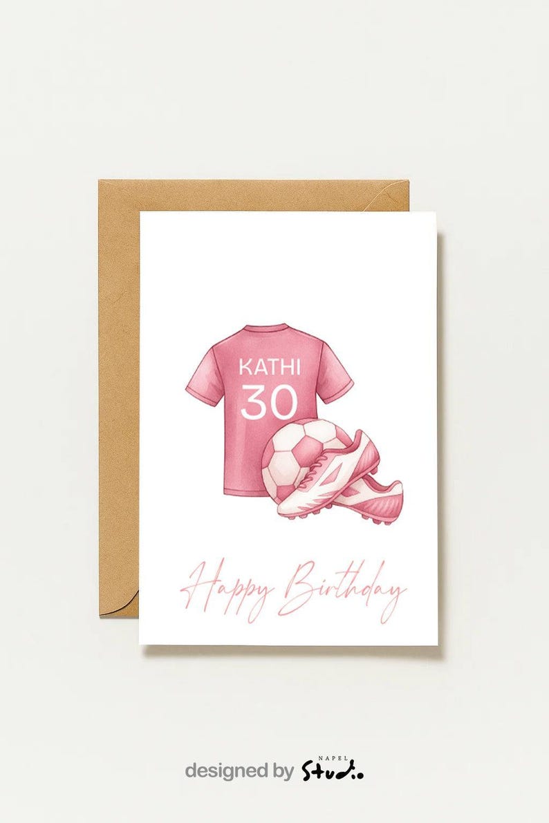 Personalized Football Birthday Card | Watercolor Jersey Card for Girls
