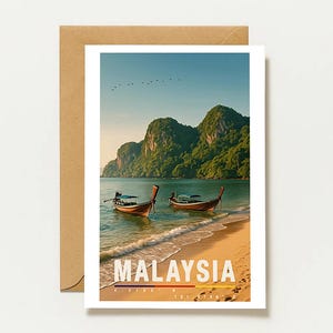 Malaysia Postcard | Vintage Travel Poster | Tropical Beach Map | Holiday Souvenir | Landscape Wall Decor | Gift for Travel Lovers
