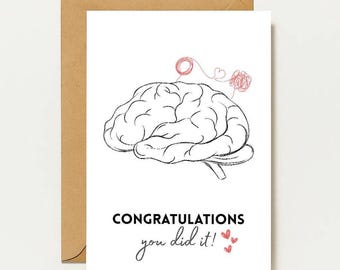 Psychologie Glückwunsch Karte | Gehirn Illustration | Mentale Gesundheit Abschlusskarte | Congratulations Karte minimalistisch