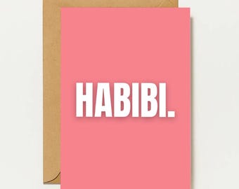 Tarjeta de felicitación Habibi | Tarjeta de amor romántica árabe | Tarjeta minimalista tamaño A6 para regalo