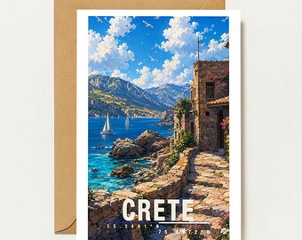 Crete Greeting Card | Vintage Greece Map | Crete Travel Map | Landscape Map | Holiday & Gift