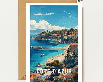 French Riviera greeting card, French coastal greeting card, summer travel card, Mediterranean motif, holiday greeting, French greeting card