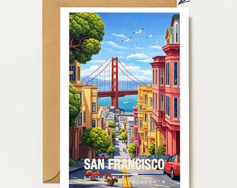 San Francisco greeting card with Golden Gate Bridge | Travel greeting card USA & city view | Californian holiday greeting