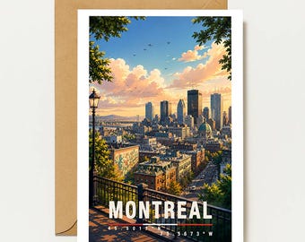 Montreal Greeting Card | Canada Vintage Map | Montreal Travel Map | City Map | Canada Vacation & Gift