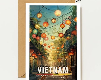 Vietnam greeting card with lantern street & old town | Asian travel card with atmosphere | Vietnam Travel Art - Vietnam greeting card
