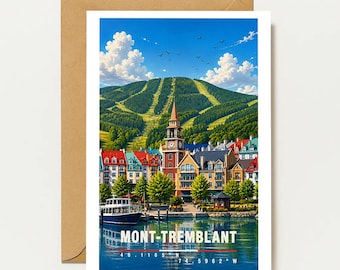 Mont-Tremblant Greeting Card | Canada Vintage Map | Travel Map with Mountain Landscape | Vacation & Gift