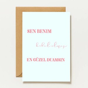 Sen Benim Kabul Olmuş En Güzel Duamsın Hälsningskort | Turkiskt kärleksfödelsedagskort minimalistisk