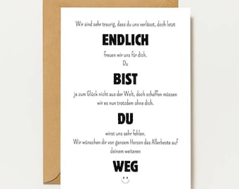 Farewell card for a colleague | You're finally gone – a humorous farewell | Funny card for a job change | Farewell from work
