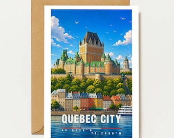 Quebec City Greeting Card | Canada Vintage Map | Quebec Travel Map | Canada Landscape Map | Vacation & Gift