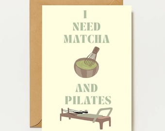 Matcha Pilates Card | Fun Fitness Card | Gift for Pilates Fans & Matcha Lovers | Motivational Card for Sport and Self-Care