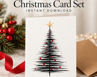 Minimalistische digitale kerstkaart, blanco kerstkaart, kerstboomafbeelding, printbare kerstkaart