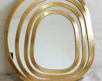 Set of 4 Handmade Moroccan Brass Mirrors - Organic Oval Nesting Mirrors - Irregular Shape Decorative Wall Mirror Set - Boho Vanity Mirro