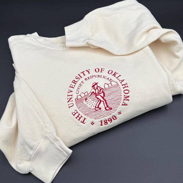 Custom Embroidered University of Oklahoma Seed Sower Sweatshirt-Vintage-Inspired OU Apparel for Students, Alumni, and Fans