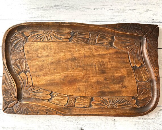 Antique Japanese Meiji Period Hand Carved Wood Tray