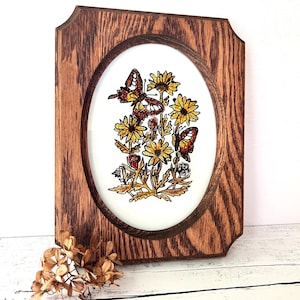 Framed Vintage Butterfly Foil Painted Glass Art