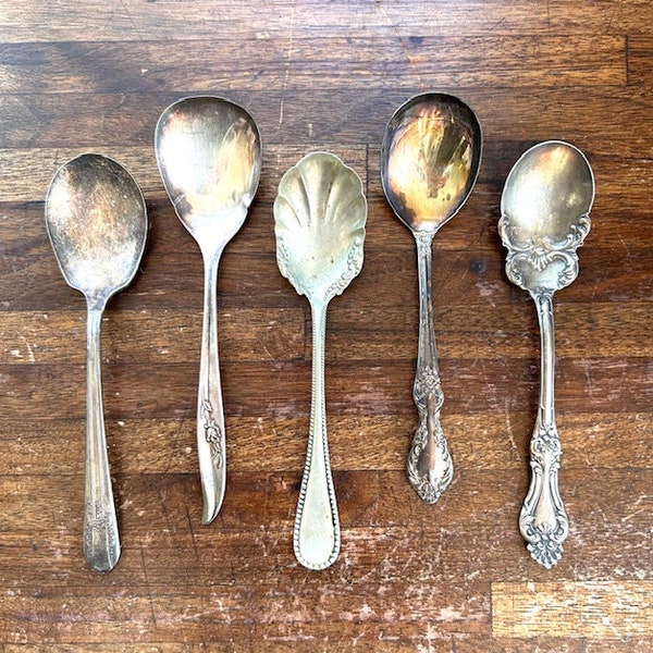 Antique and Vintage Silver Nickel Sugar Spoons