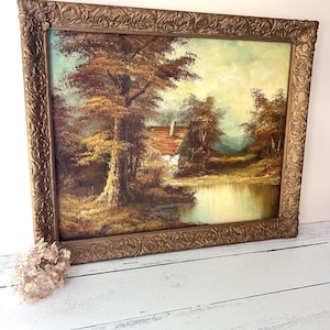 Vintage Large Framed Irene Cafieri Landscape Oil Painting