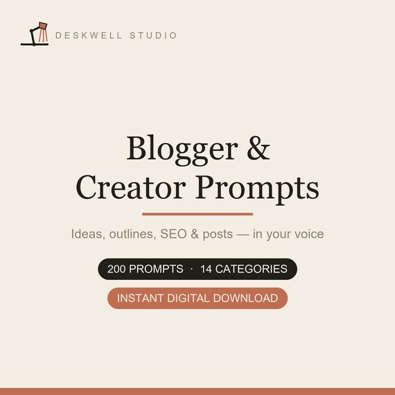 Blogger Creator Prompts | AI Content Ideas, SEO, Outlines (Digital Download)