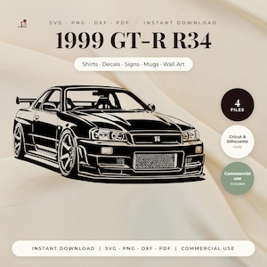 Vectorafbeelding van de Nissan Skyline GT-R R34 uit 1999 (svg, png, dxf, pdf)