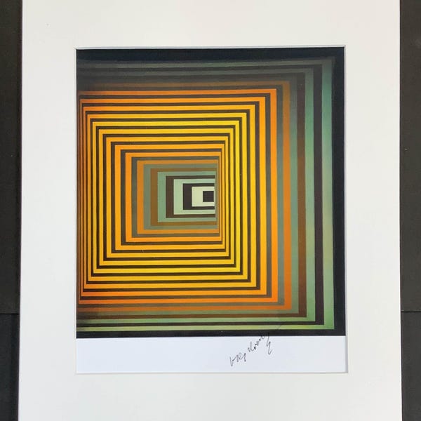 Untitled Squares - Victor Vasarely - Hand Signed Signature - 11x14 Inch Matted Print