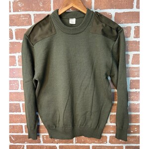 Pull militaire vintage commando vert olive, 50 % laine vierge, épaulettes, fabrication allemande