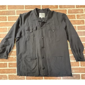 Vintage Gianfranco Ferré Studio Utility-Overshirt-Jacke aus Seiden-Leinen-Mischgewebe, Schwarz, XL