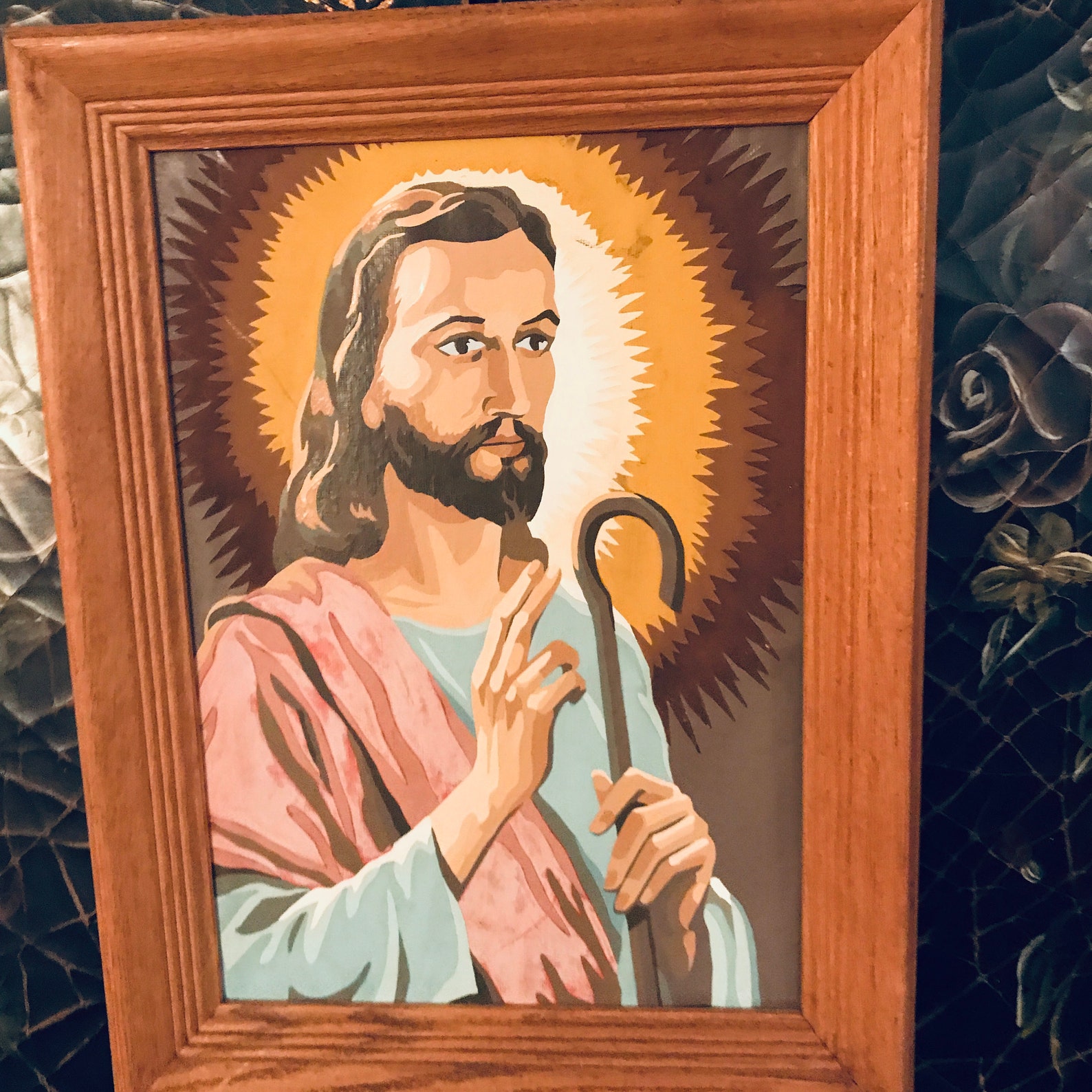 Vintage Religious Kitsch Art Jesus Painting Hand Painted Oil Etsy