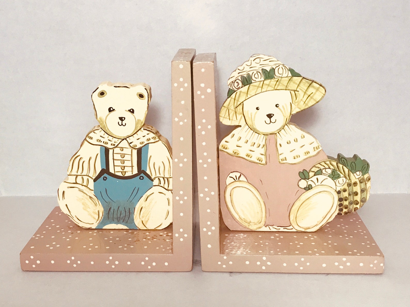 Vintage Bookends Children's Bookends Wood Hand Painted Etsy