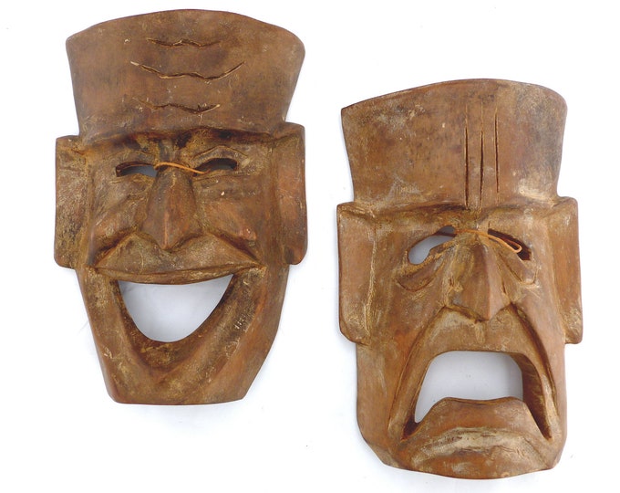 Vintage Comedy / Tragedy Wooden Masks THEATER and DRAMA Masks Wall