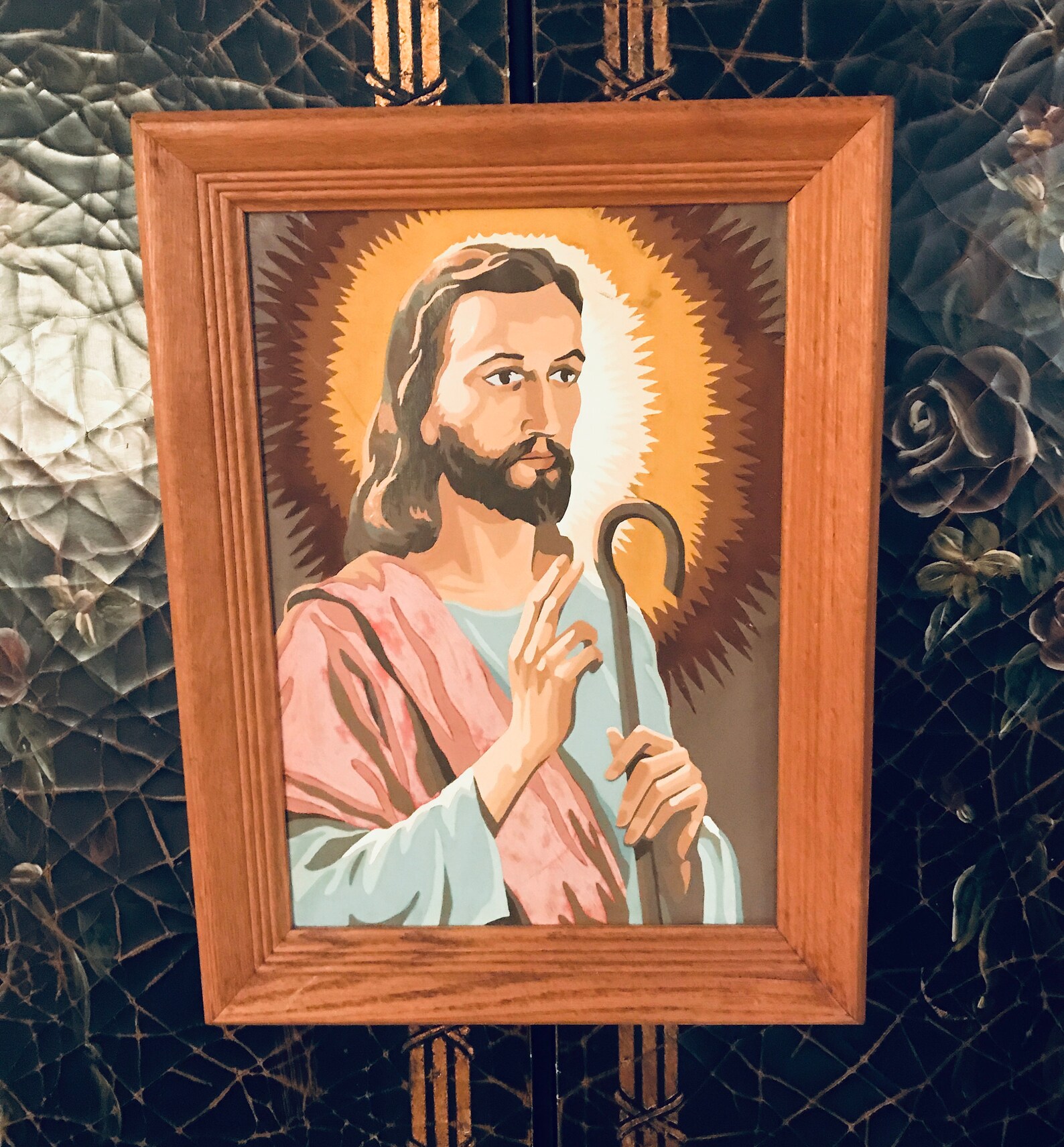 Vintage Religious Kitsch Art Jesus Painting Hand Painted Oil Etsy