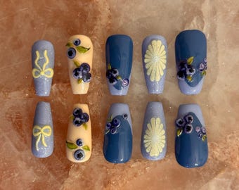 Handmade Blueberry Press-On Nails | Custom Nail Set