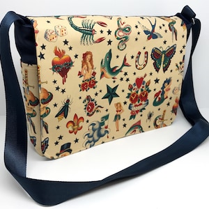 SALE- Canvas Messenger - Sailor Jerry Tattoo - Rockabilly