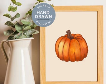Hand-Drawn Pumpkin Digital print, Fall Decor, Fall Wall Art, Rustic Print