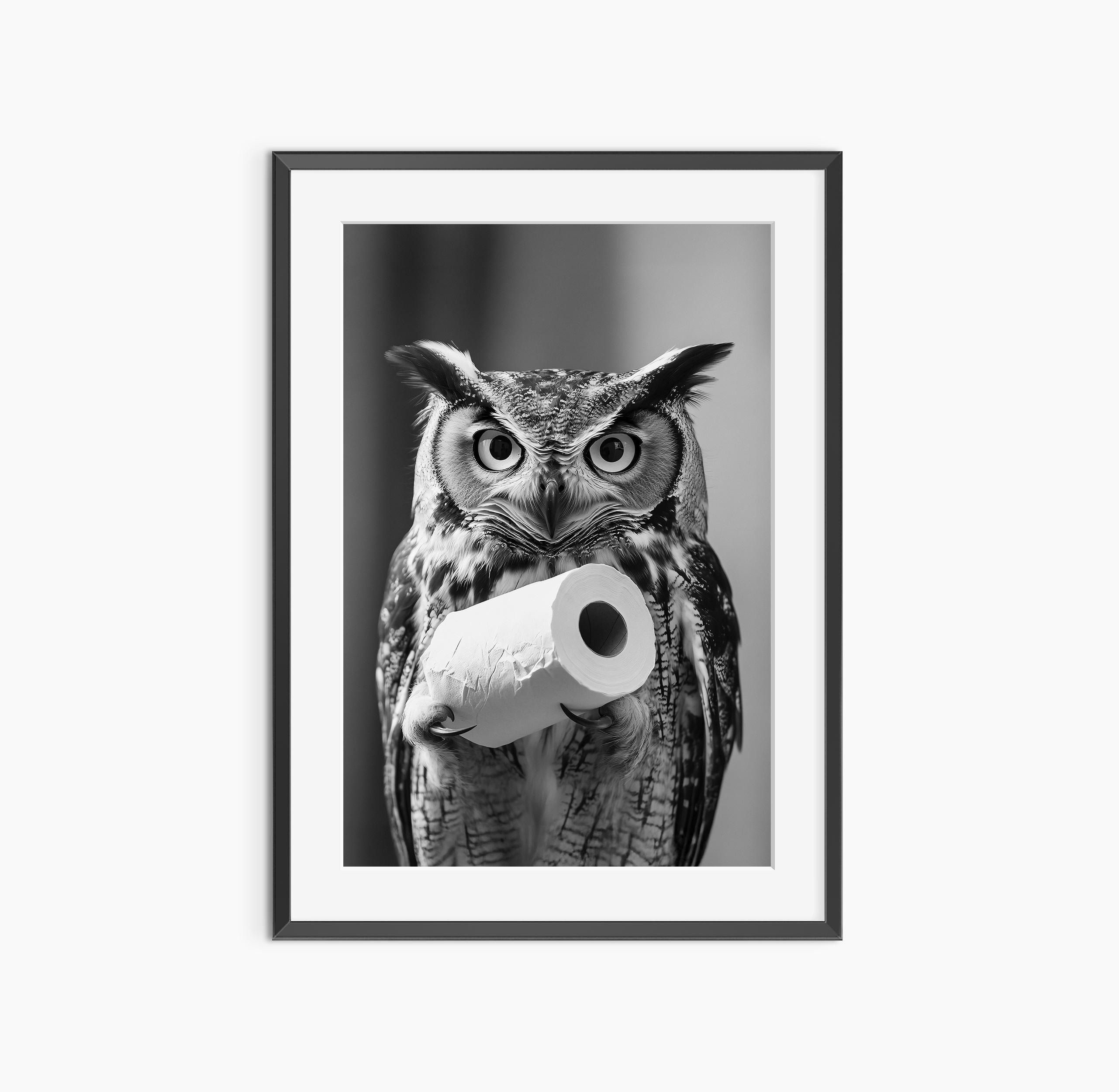 Owl Wall Art, Photography Prints, Owl Poster, Bathroom Wall Art, Funny Poster, Black and White Wall