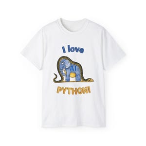 I Love AI Python! T-Shirt | Elephant-Python Illustration | Machine Learning Gift for Data Scientists and AI Engineers