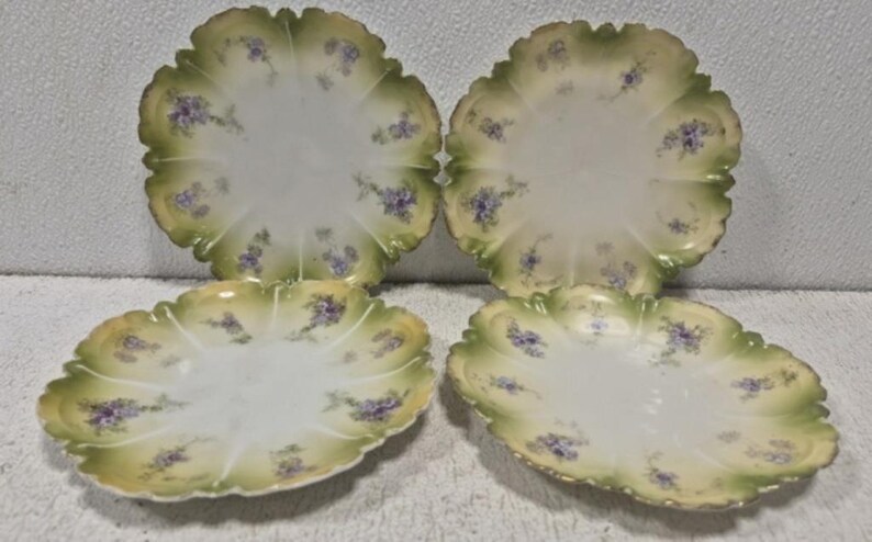 RS Prussia 4 Pc Set Dessert Plate Scalloped Floral Shape Germany Late ...