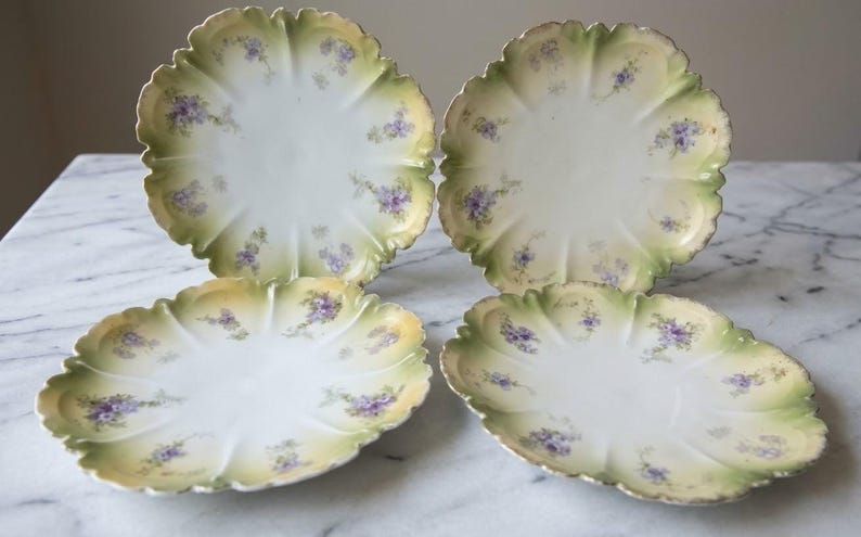 RS Prussia 4 Pc Set Dessert Plate Scalloped Floral Shape Germany Late ...