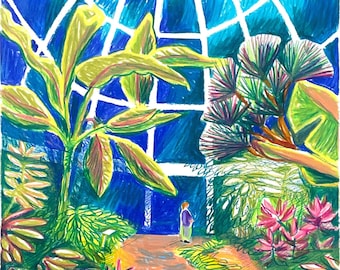 Obra de arte original de Toronto, Casa de palmeras, Dibujo al pastel enmarcado