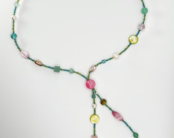 Beaded Bolo Necklace- Lime & Rain Assorted | Handmade Jewelry