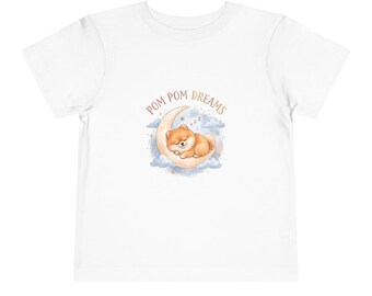 Pom Pom Dreams Pomeranian Toddler Tee | Sleeping Puppy Moon Clouds Watercolor