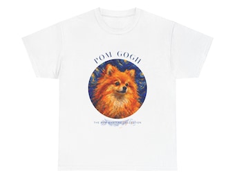 T-Shirt mit Pomeranian-Porträt | Hunde-Motiv im Van-Gogh-Stil, Haustier-Shirt