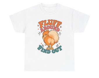 T-Shirt mit Pomeranian-Motiv | Retro-Illustration eines flauschigen Hundes, verspieltes Welpen-Shirt